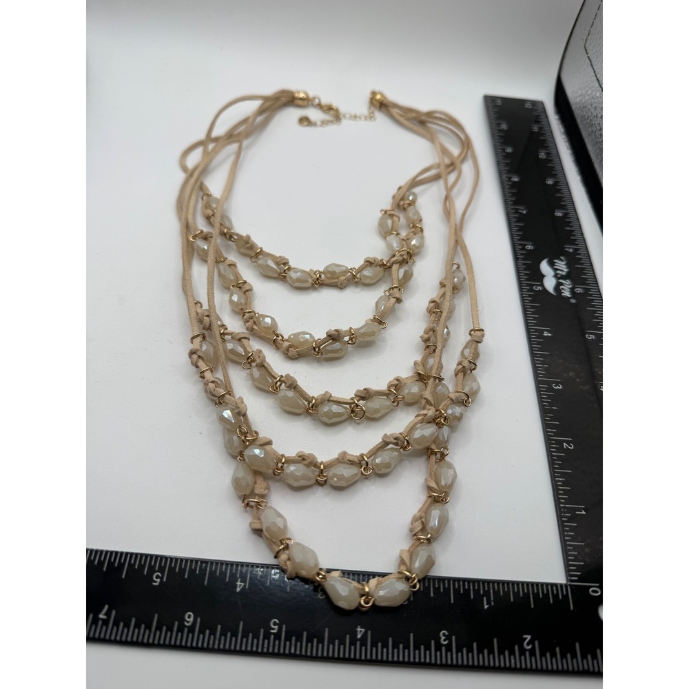 1928 Jewelry Multi‎ Strand Boho Beaded Suede Cord Statement Necklace Cream Gold